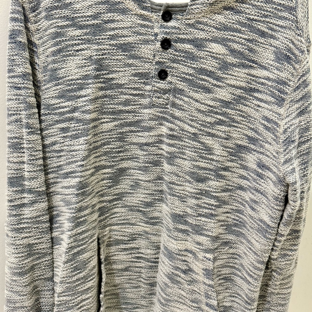 Blue and White Knit Hooded Sweater